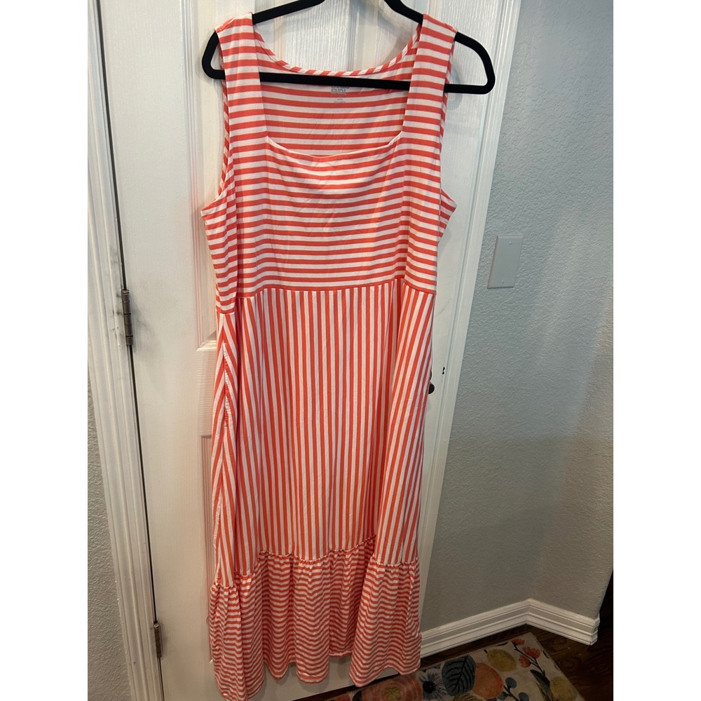 Lands'‎ End Maxi Dress Orange Striped Sleeveless Tiered Ruffle Cotton Blend 1X
